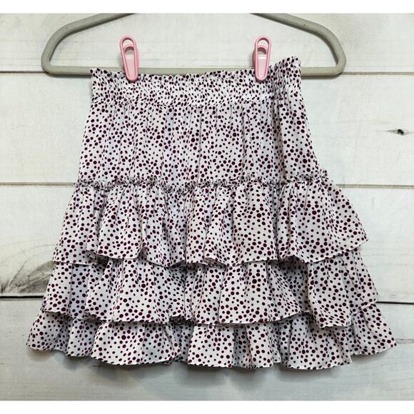 Misa Los Angeles Mini Boho Skirt Sz XS White Maroon Polka Dots Tiered Ruffles - Picture 1 of 6